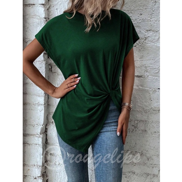Twist Detail Green Tee Shirt Short Sleeve Round Neck - Picture 4 of 13